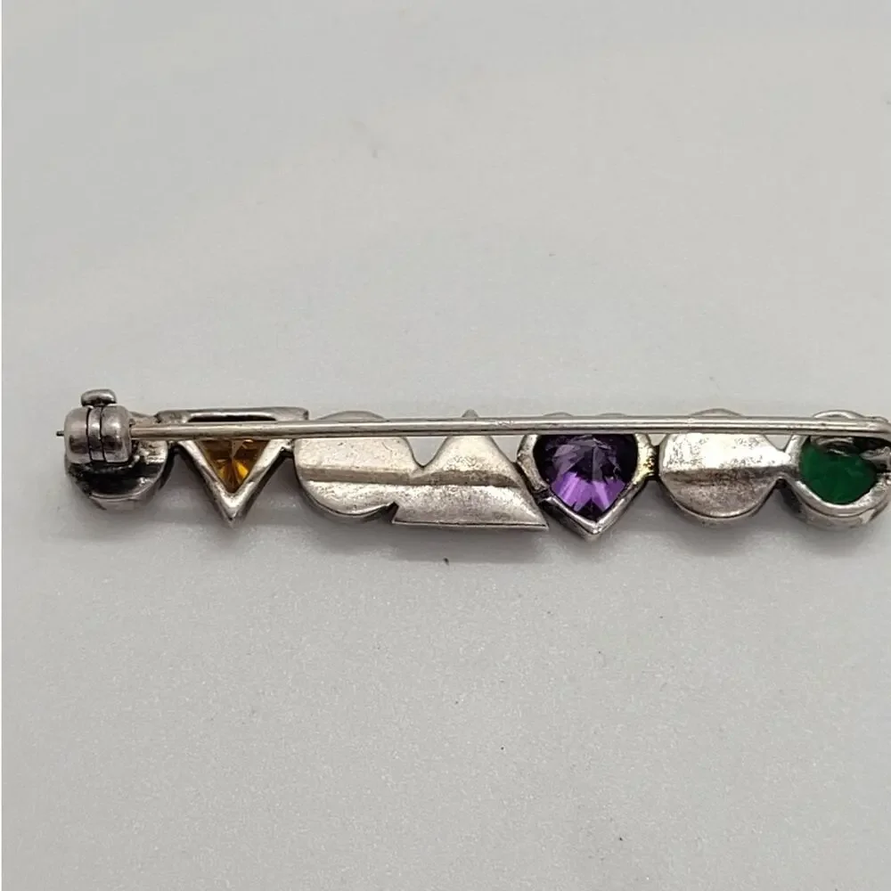Vintage Rainbow Heart Brooch Coquette Romantic Rhinestone Statement Pin